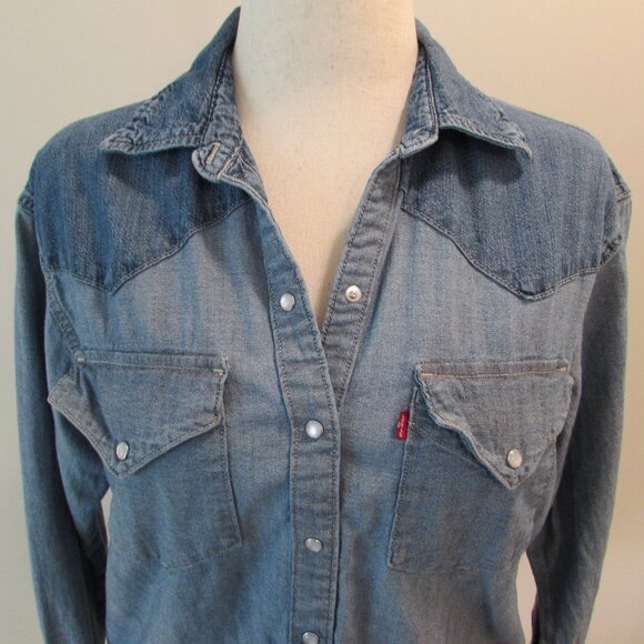 Levi's 2-Tone 100% Cotton Western Denim Pearl Snap Relaxed Button Down - Picture 9 of 16